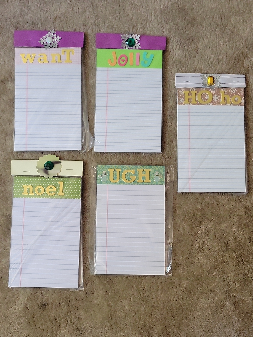 Set Of 5 Handmade Holiday Themed Magnetic Notepad Set